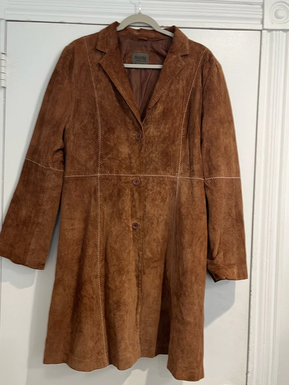 John Paul Richard Uniform Vintage Suede Button-Front Brown Coat Sz. 14 - Picture 2 of 11